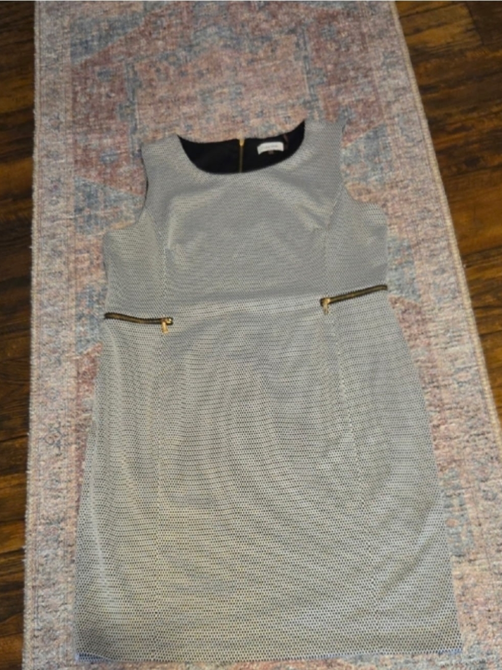 Calvin Klein Gray Textured Sheath Dress with Gold Zips